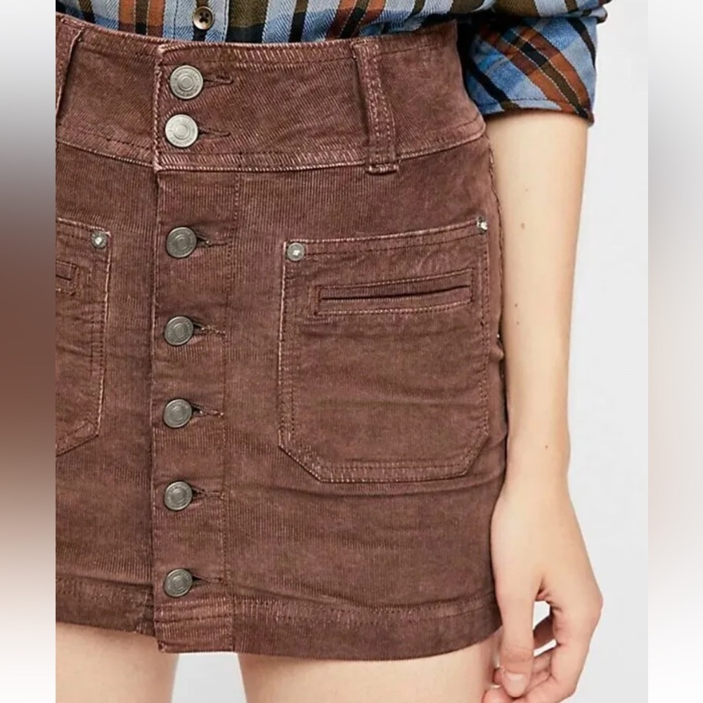 NWT Free People Joanie Corduroy Button Chocolate Mini Mid Rise Skirt 29 8 - Picture 6 of 8